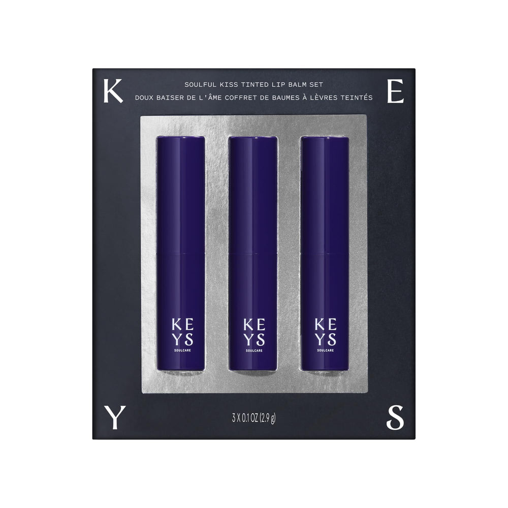 Keys Soulcare Soulful Kiss lip balm trio packaging shown for on-the-go hydration