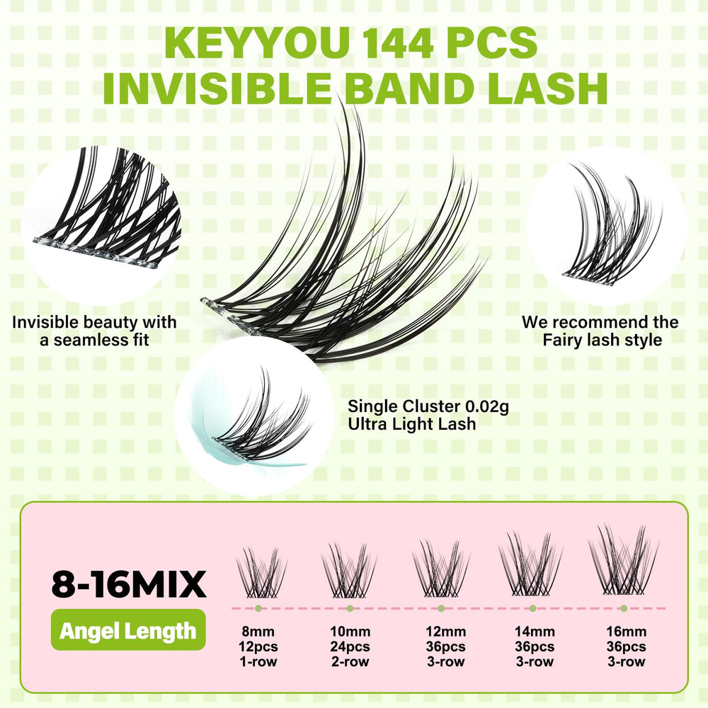 KEYYOU lash clusters in use with tweezers for precise placement and natural look.