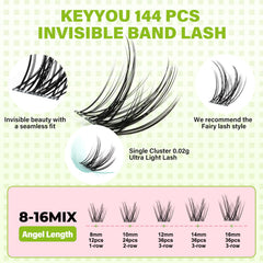 KEYYOU lash clusters in use with tweezers for precise placement and natural look.