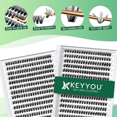 KEYYOU 40D-0.07D curl clusters blend with natural lashes