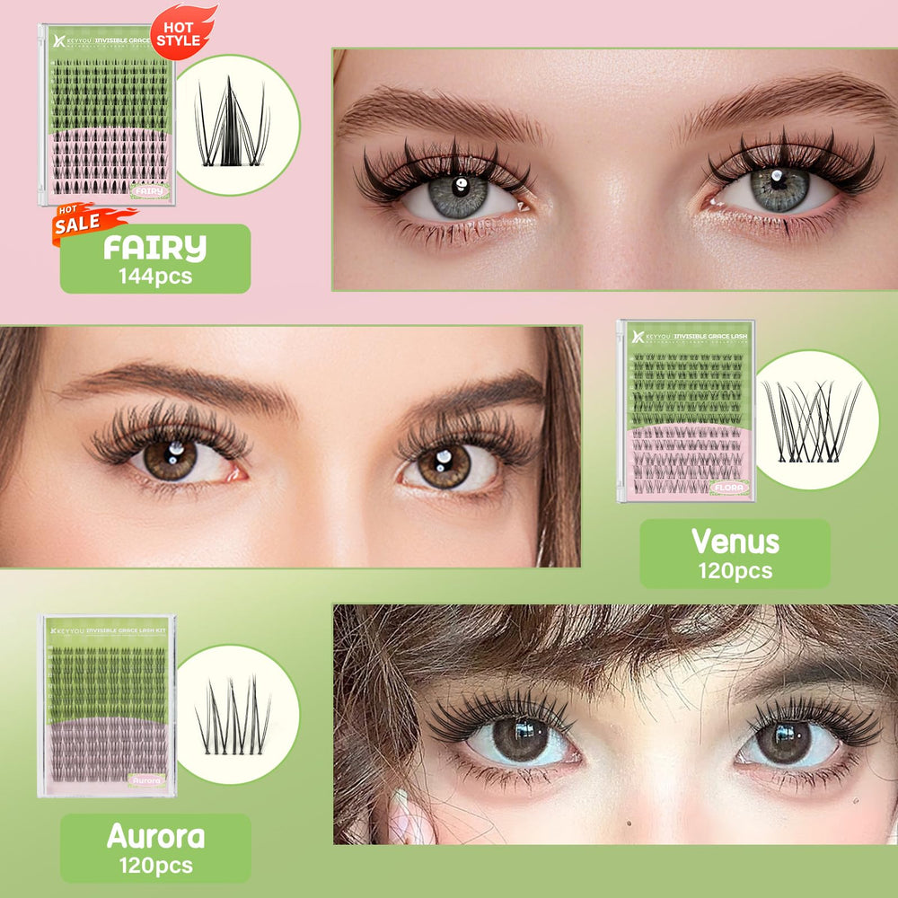 KEYYOU Aurora lash clusters kit all-in-one kit for wispy invisible-band lashes