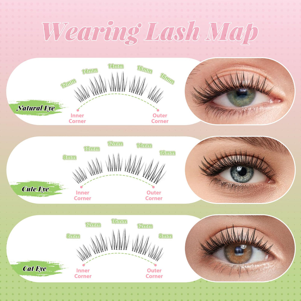 KEYYOU Aurora lash clusters kit bond-seal illustrating lasting wear with gentle care