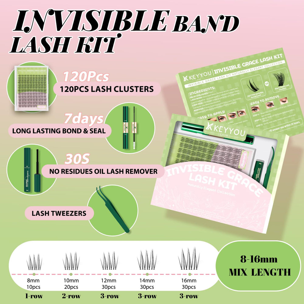 KEYYOU Aurora lash clusters kit clusters closeup highlighting ultra-thin lashes for natural volume