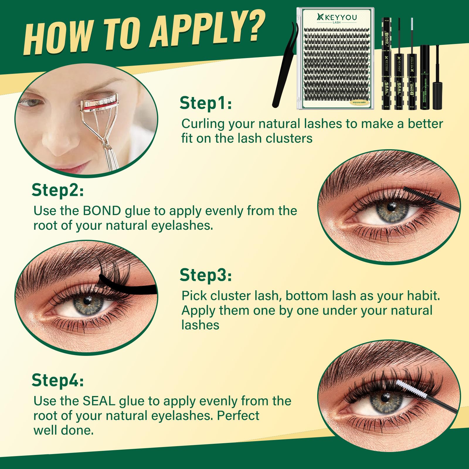 KEYYOU Home lash extension results resembling salon-quality lashes.