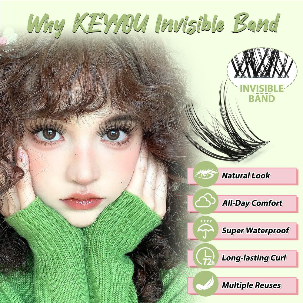 KEYYOU invisible-band detail showing seamless blend with real lashes.