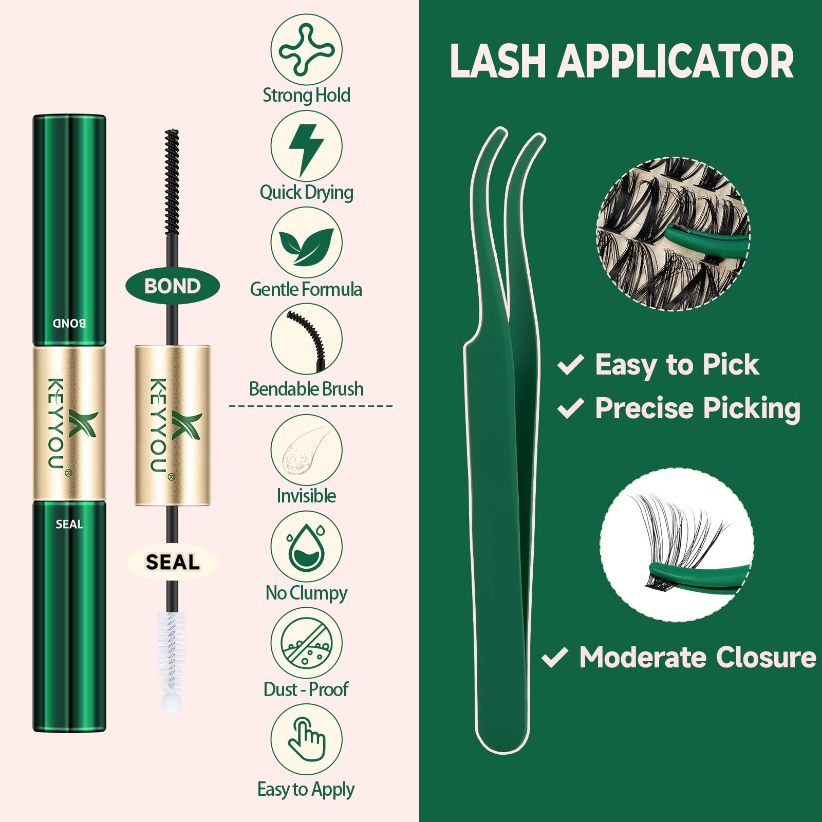 KEYYOU lash applicator for precise, clean application.