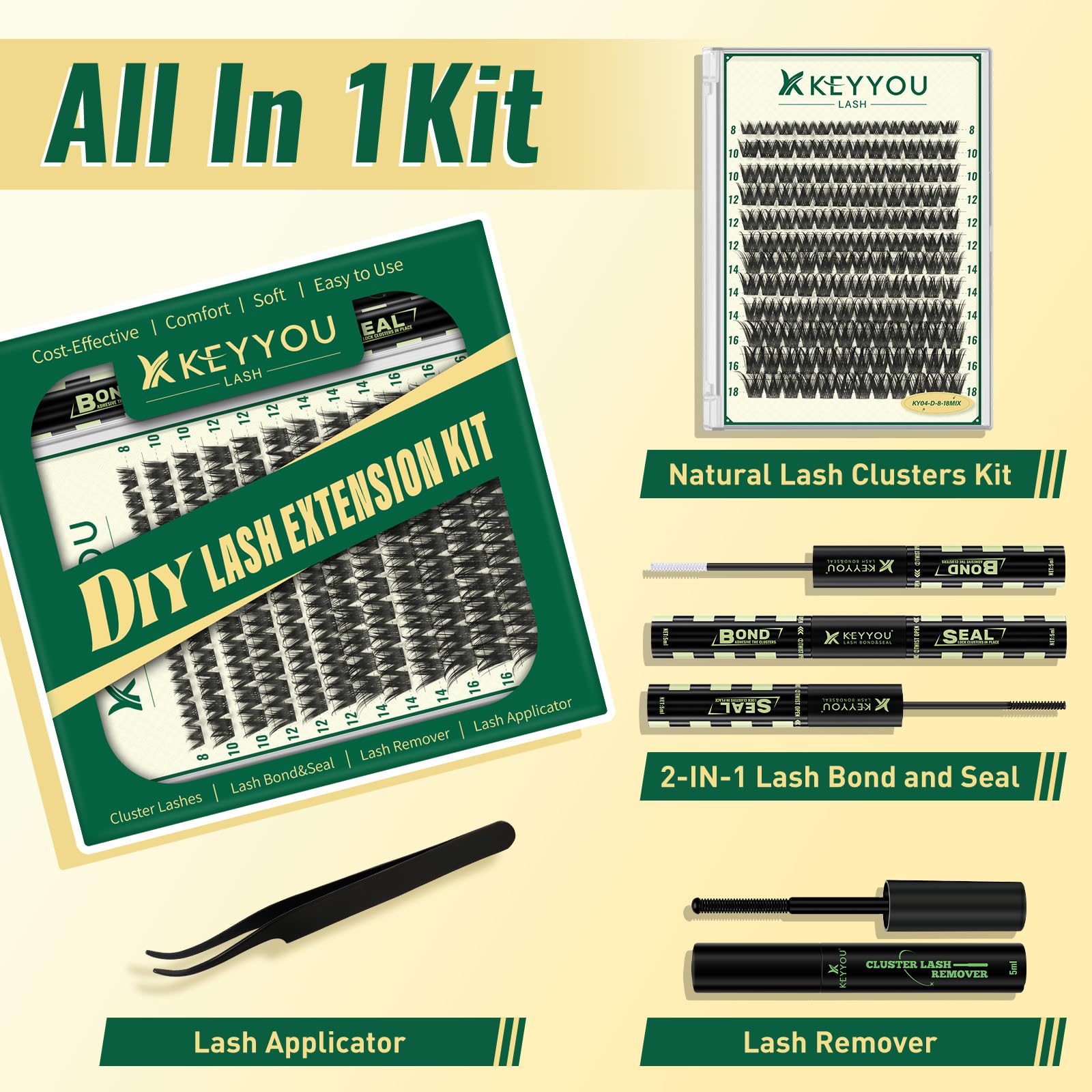 KEYYOU LASH APPLICATOR enables precise placement for professional-looking clusters.