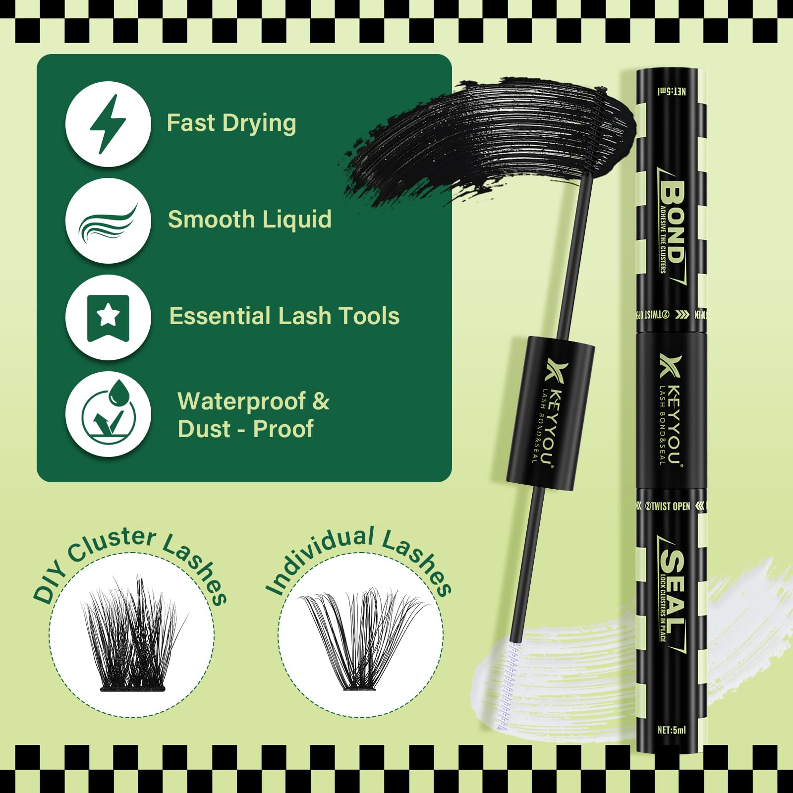 KEYYOU lash bond end in action to quickly secure lashes with precise adhesion.