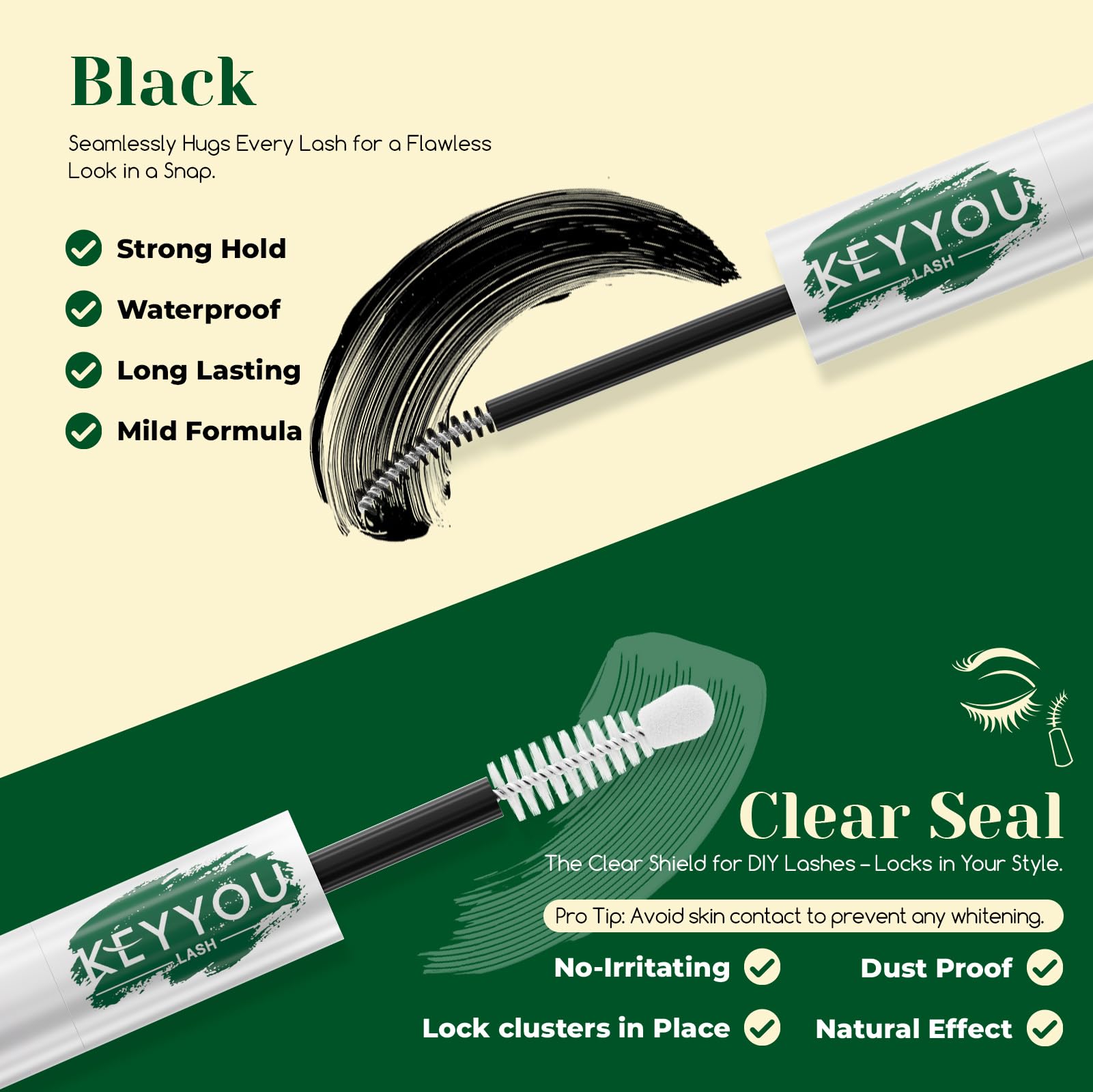 KEYYOU LASH Bond-Seal waterproof formula ensures sweat resistance and all-day wear