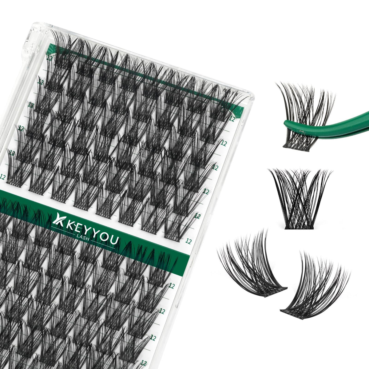 KEYYOU lash cluster tray 96pcs for quick at-home extensions.