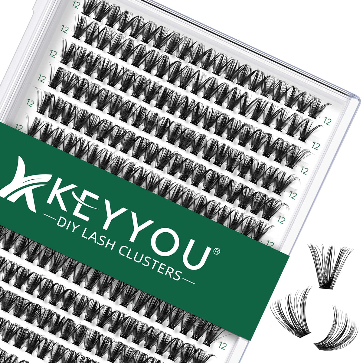 KEYYOU lash clusters 300pc tray with varying lengths for DIY extensions