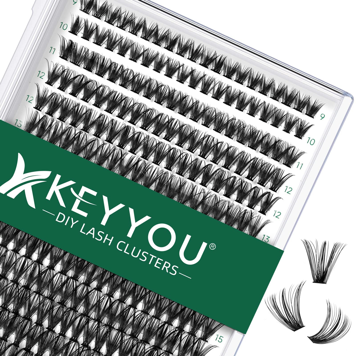 KEYYOU lash clusters 300pcs tray for easy DIY extensions with natural volume.