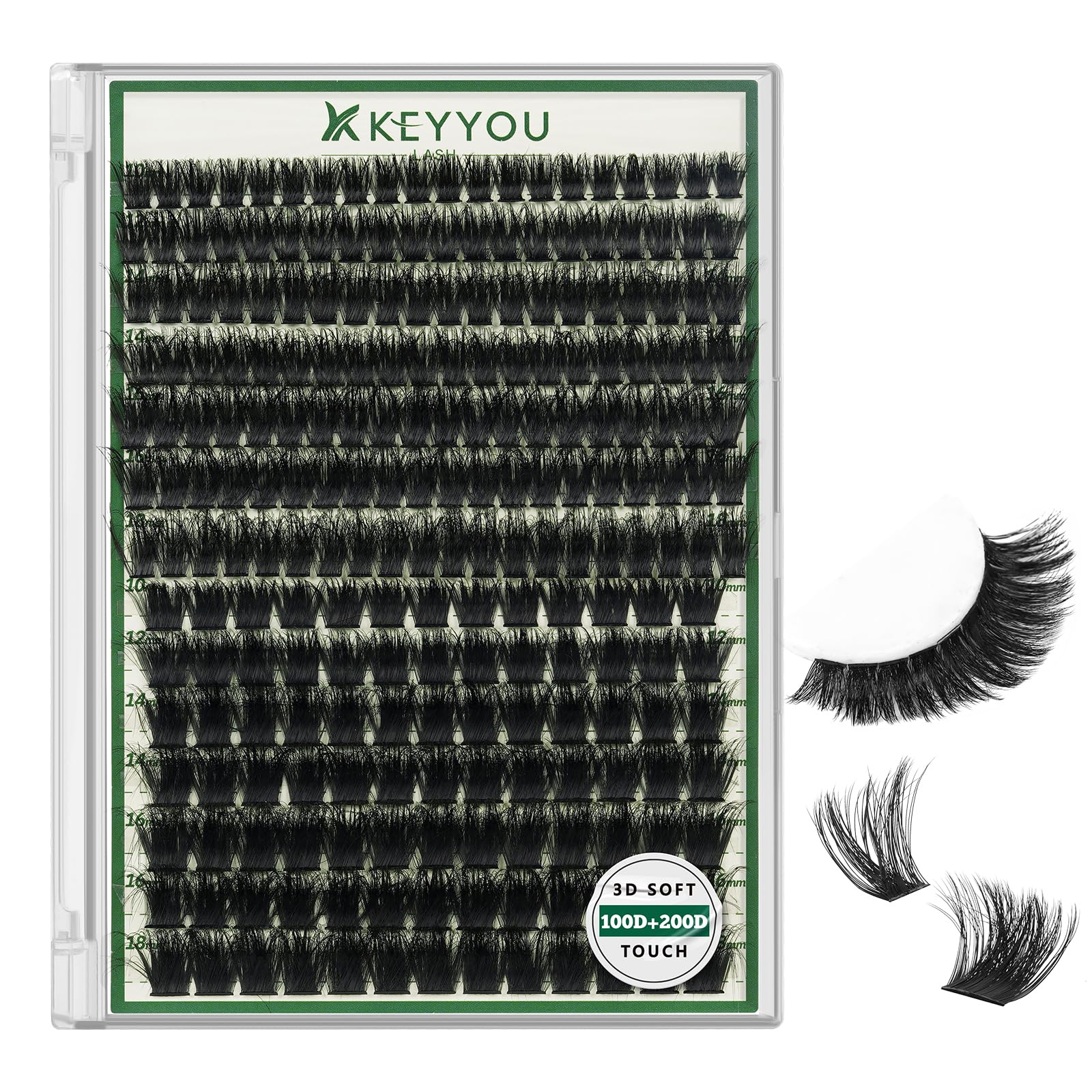 KEYYOU LASH clusters 3D effect close-up showing natural volume and soft tips.