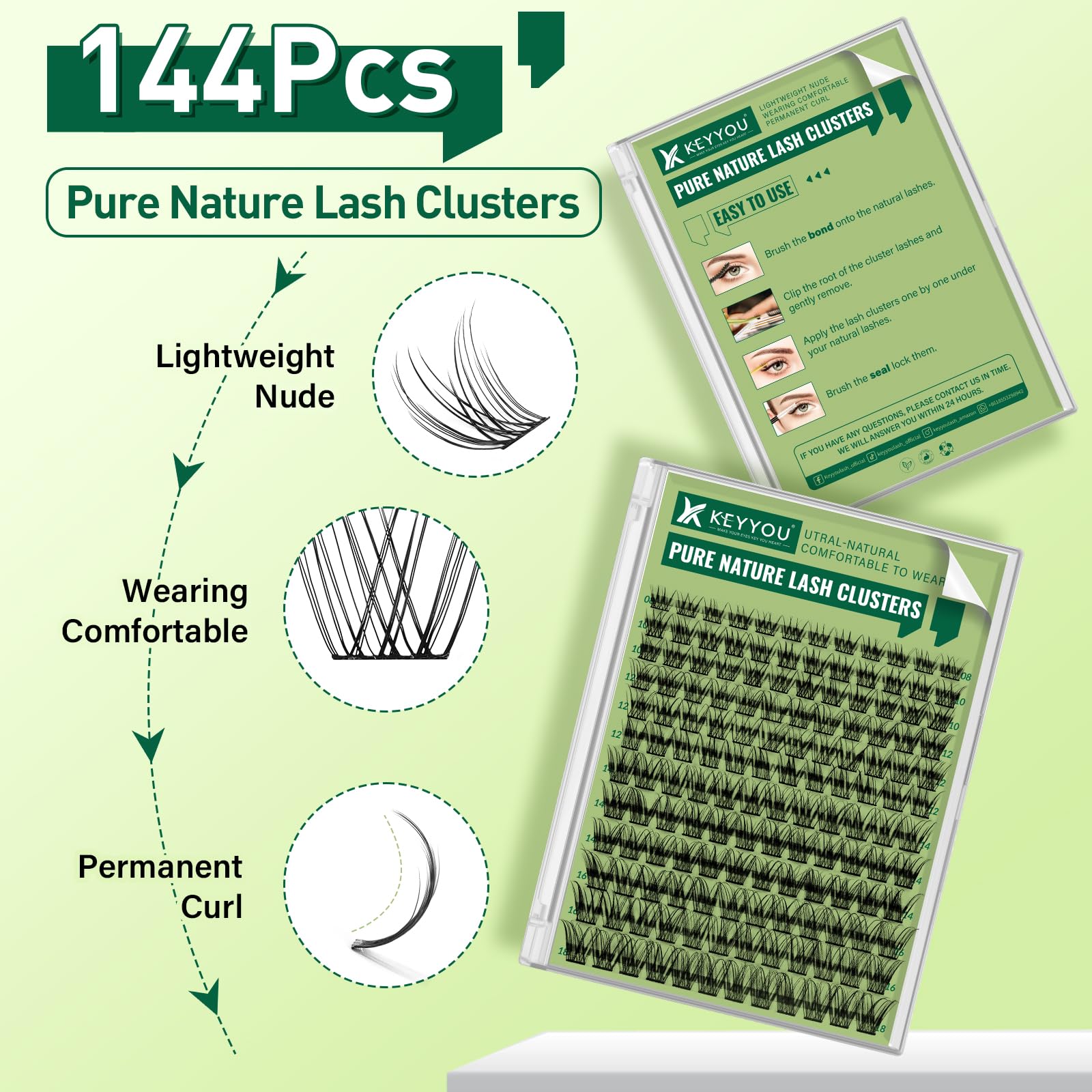 KEYYOU lash clusters 8-12mm mix deliver versatile daily volume.