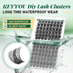 KEYYOU 8-18MIX C curl lash clusters close-up for natural-dramatic blending.
