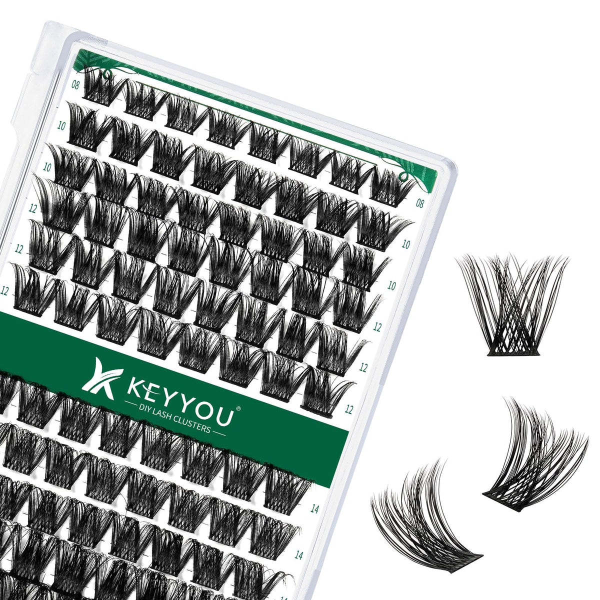 KEYYOU lash clusters 96-piece tray, lightweight and comfortable for all-day wear.