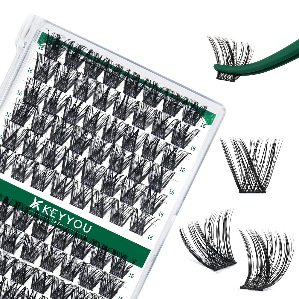 KEYYOU lash clusters 96pcs Y01 D curl 16mm for DIY extensions.