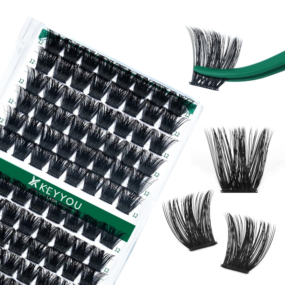 KEYYOU Lash Clusters 96pcs tray with Y02 D curl 12mm for volume lashes