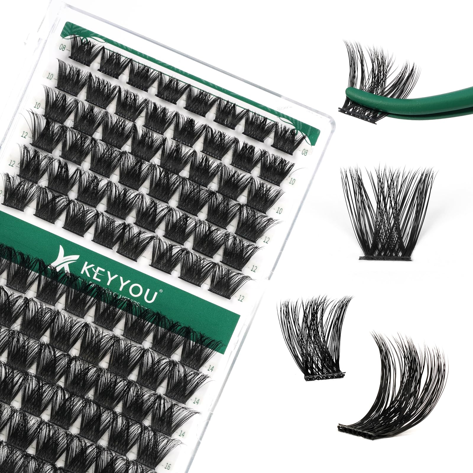 KEYYOU lash clusters 96pcs with Y02 D curl for natural volume.