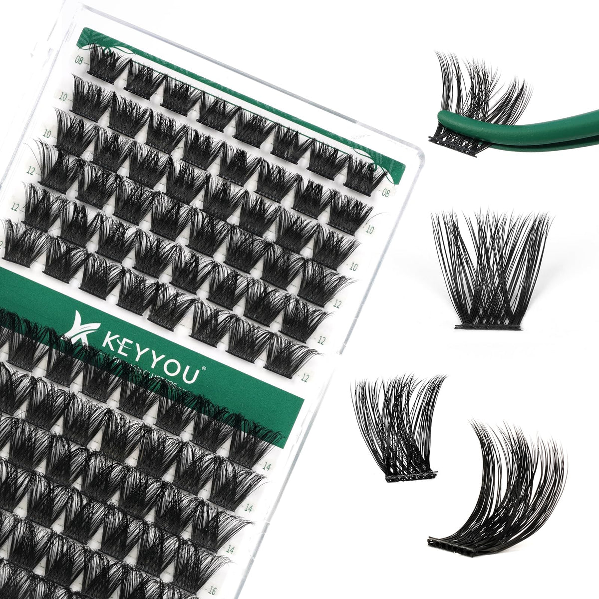 KEYYOU lash clusters 96pcs with Y02 D curl for natural volume.