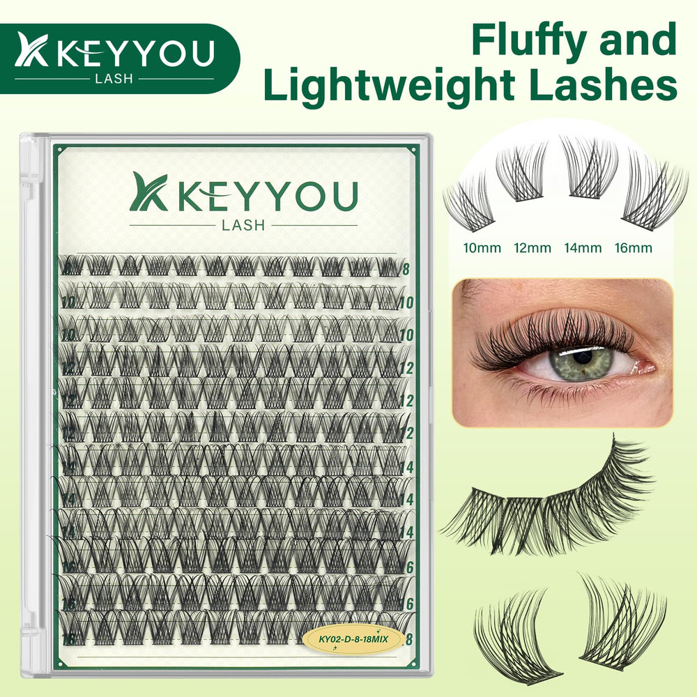 KEYYOU Lash Clusters handcrafted fibers close-up, premium quality at an affordable price.