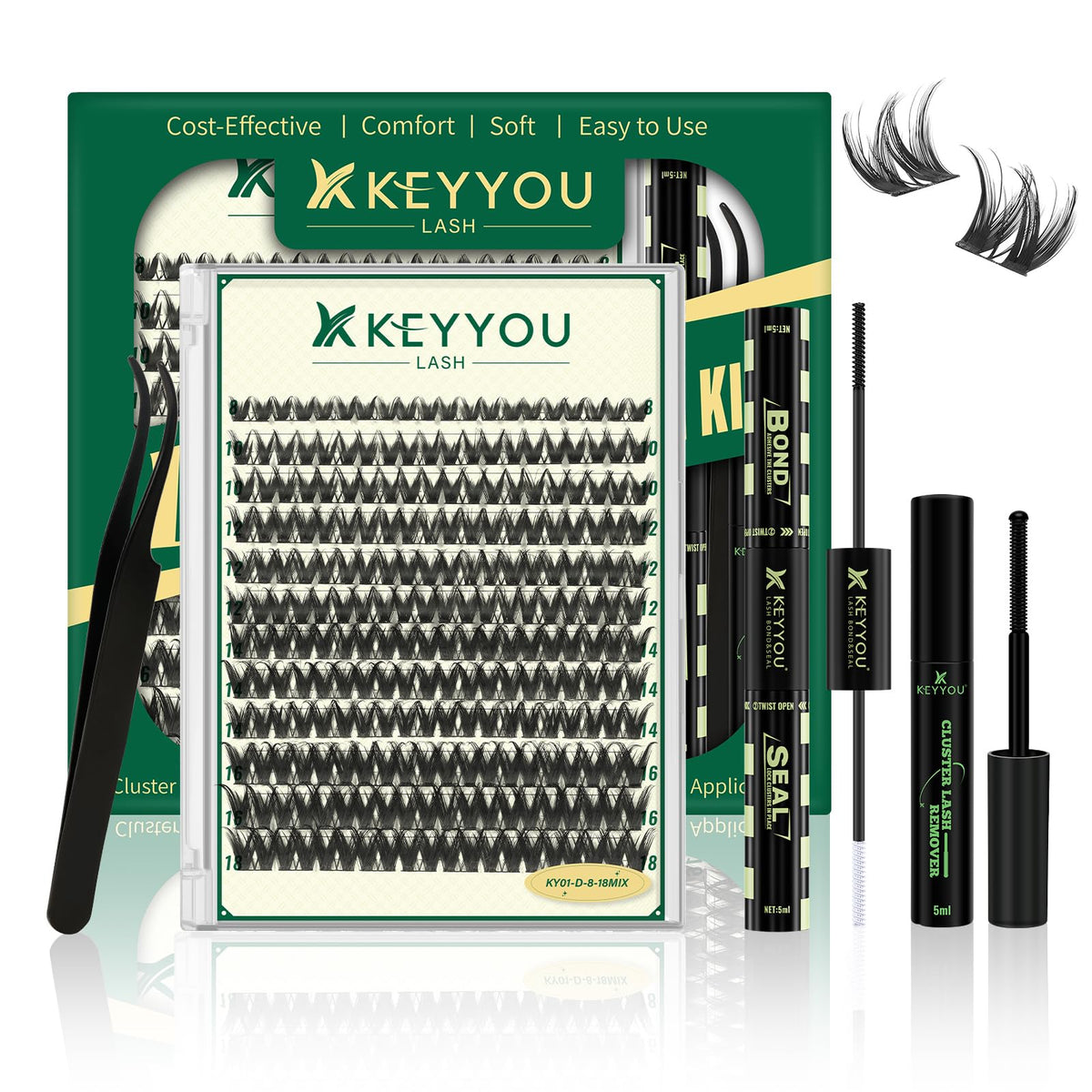 KEYYOU Lash Clusters Kit contents for easy at-home styling.