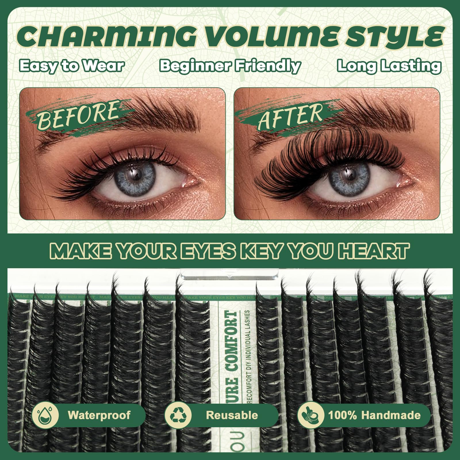 KEYYOU Lash Clusters natural look for a believable style.
