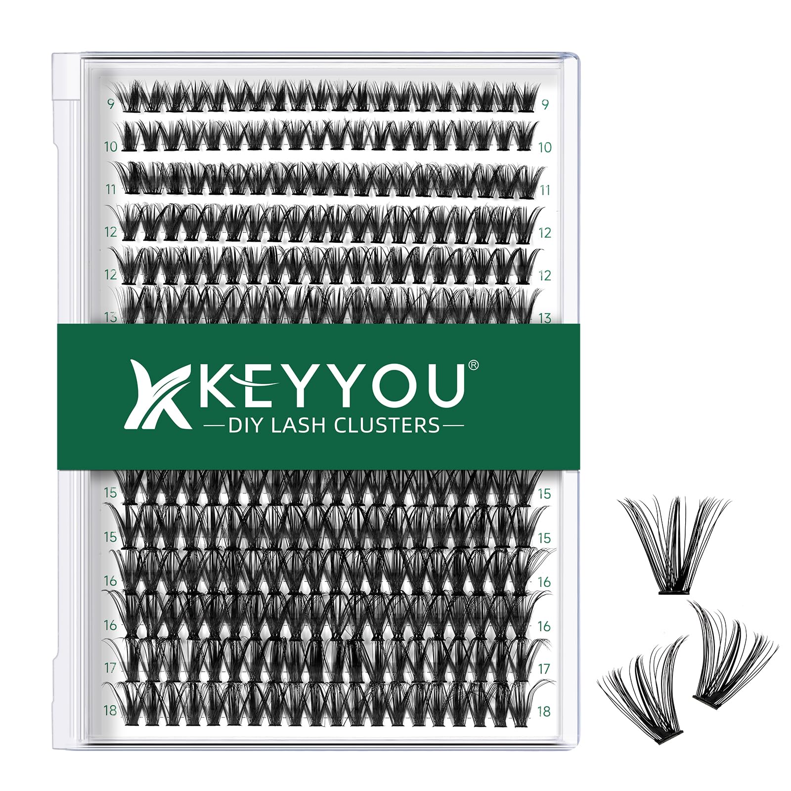 KEYYOU lash clusters tray with 300 pieces for quick at-home styling.