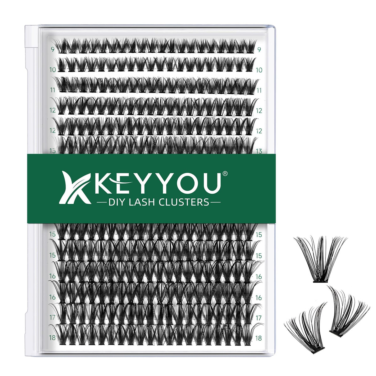KEYYOU lash clusters tray with 300 pieces for quick at-home styling.