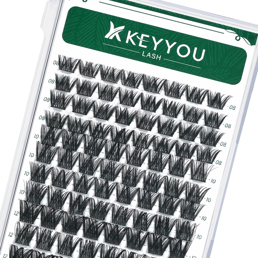 KEYYOU lash clusters tray front view highlighting the dense 96-piece set for DIY extensions