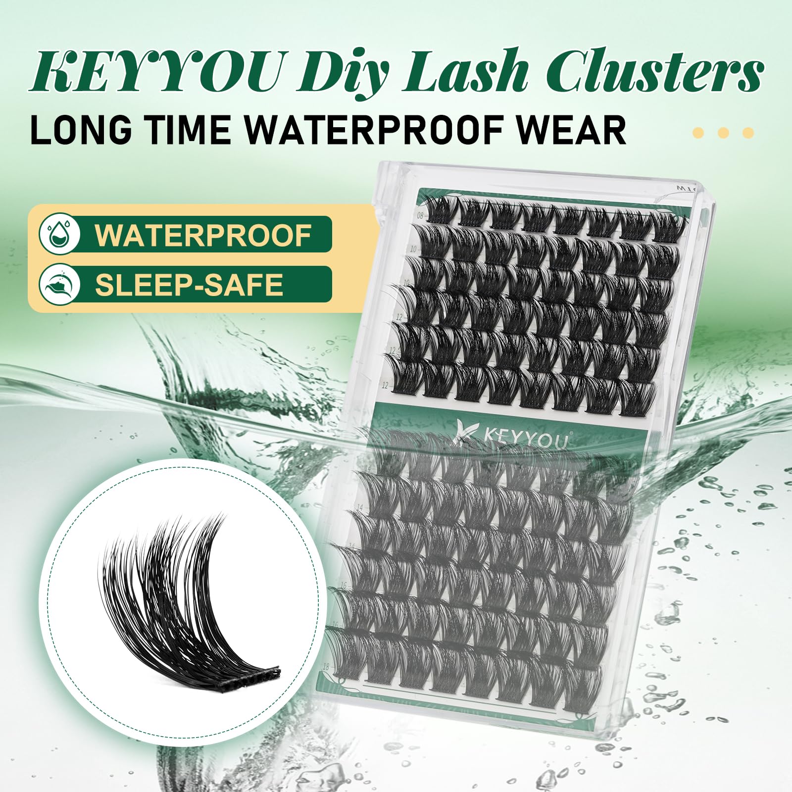 KEYYOU lash clusters upgraded adhesive tape eases pickup and reduces shedding