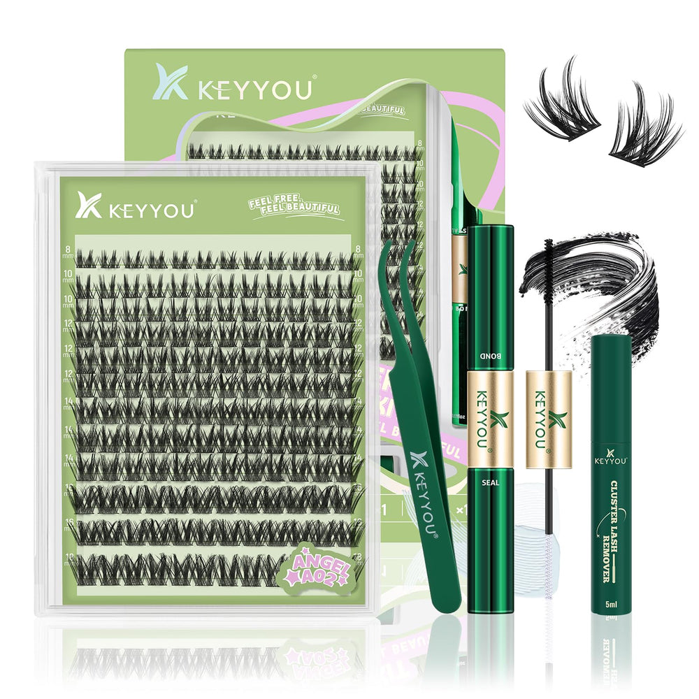 KEYYOU lash extension kit with 144 angel clusters for natural full at-home application