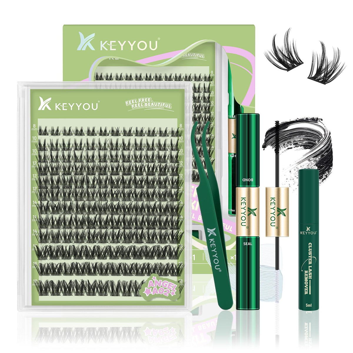 KEYYOU lash extension kit with 144 angel clusters for natural full at-home application