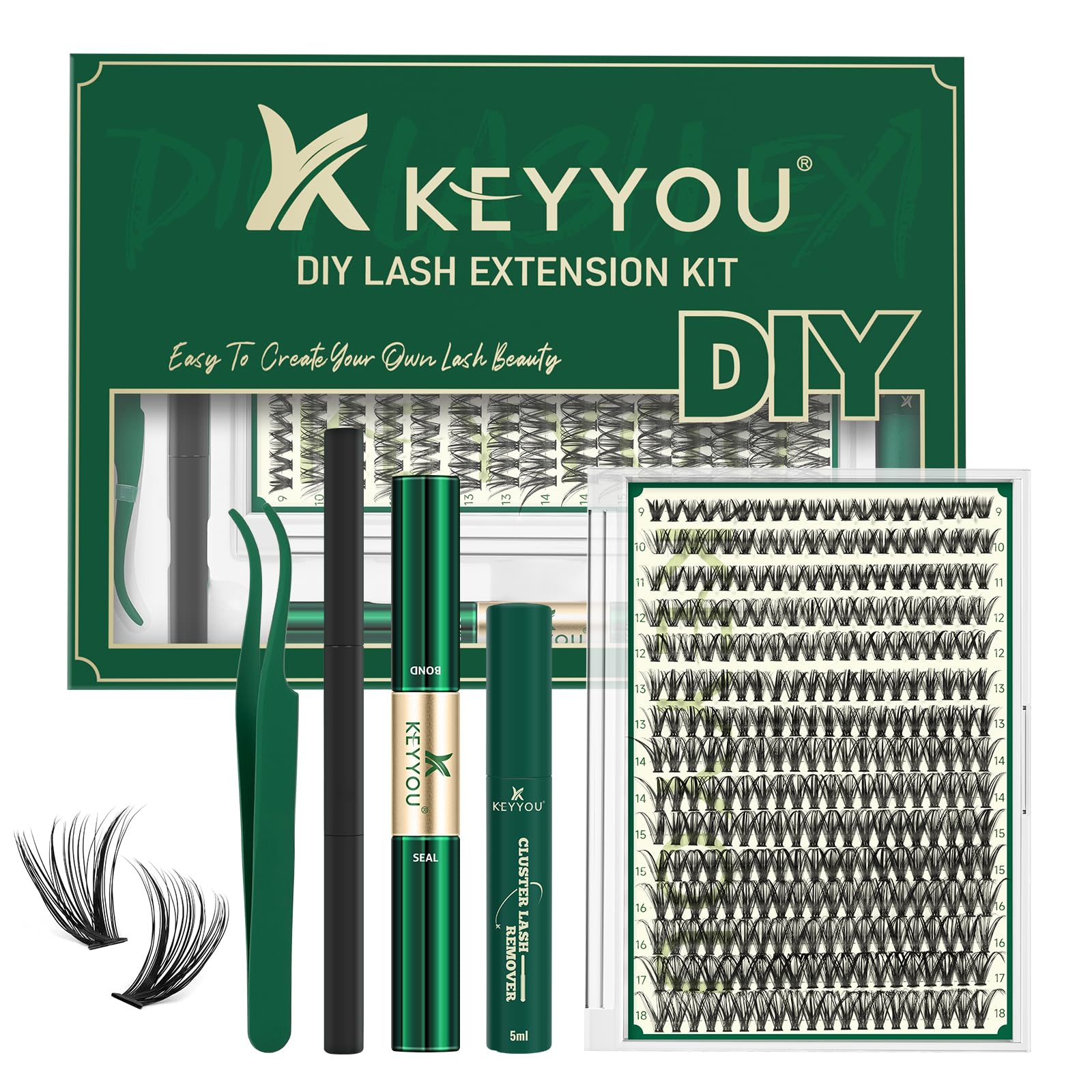 KEYYOU Lash Extension Kit front view demonstrates a compact DIY toolkit for home use.