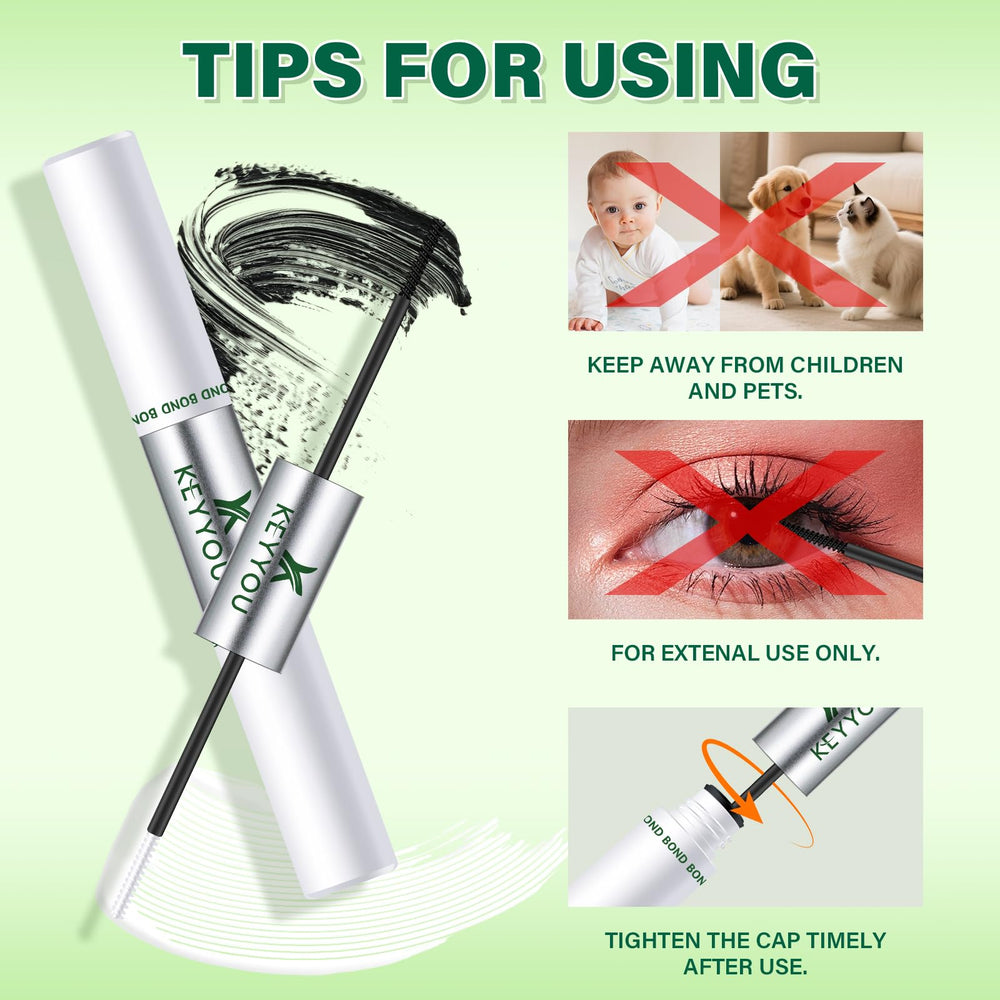 KEYYOU Long-wear bond and seal keeps lashes neat all day.
