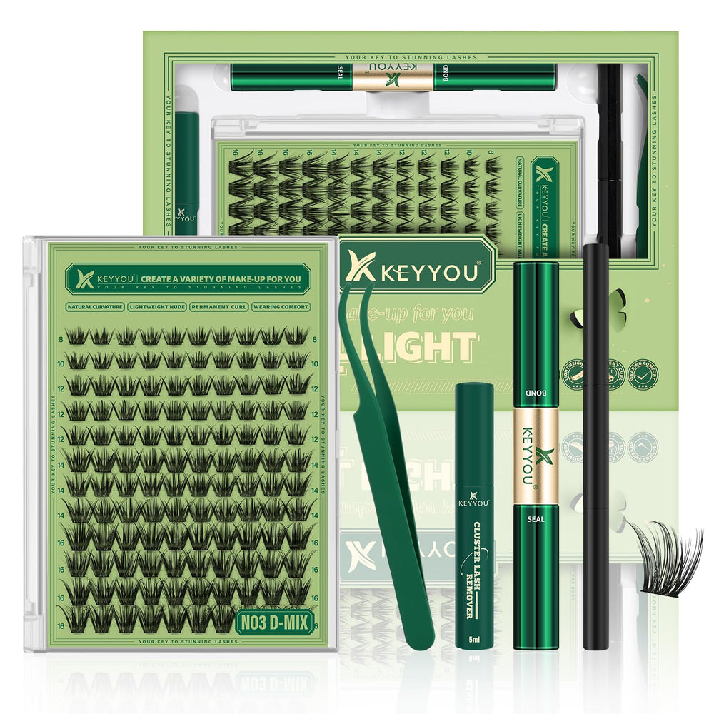 KEYYOU Natural Lash Clusters Kit 144pcs for easy at-home DIY extensions