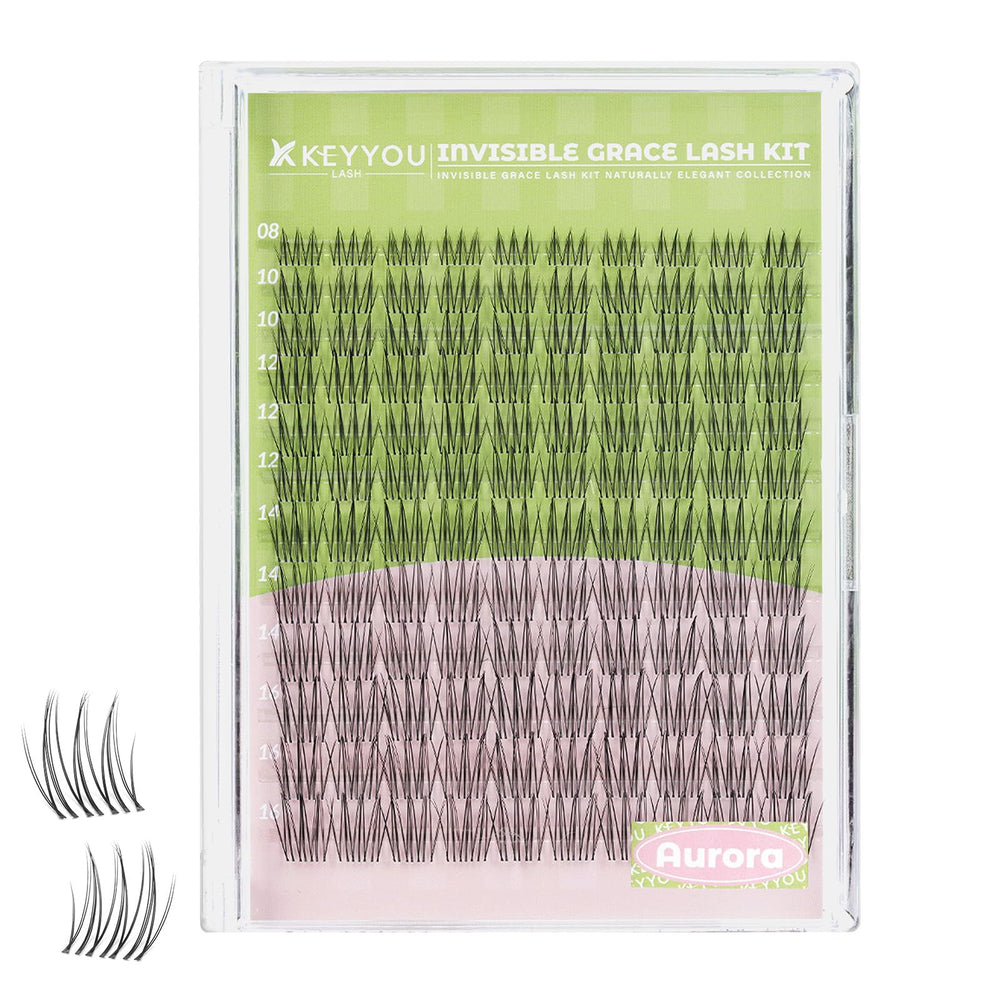KEYYOU Venus Aurora Naiad lash clusters with invisible band for a seamless look.