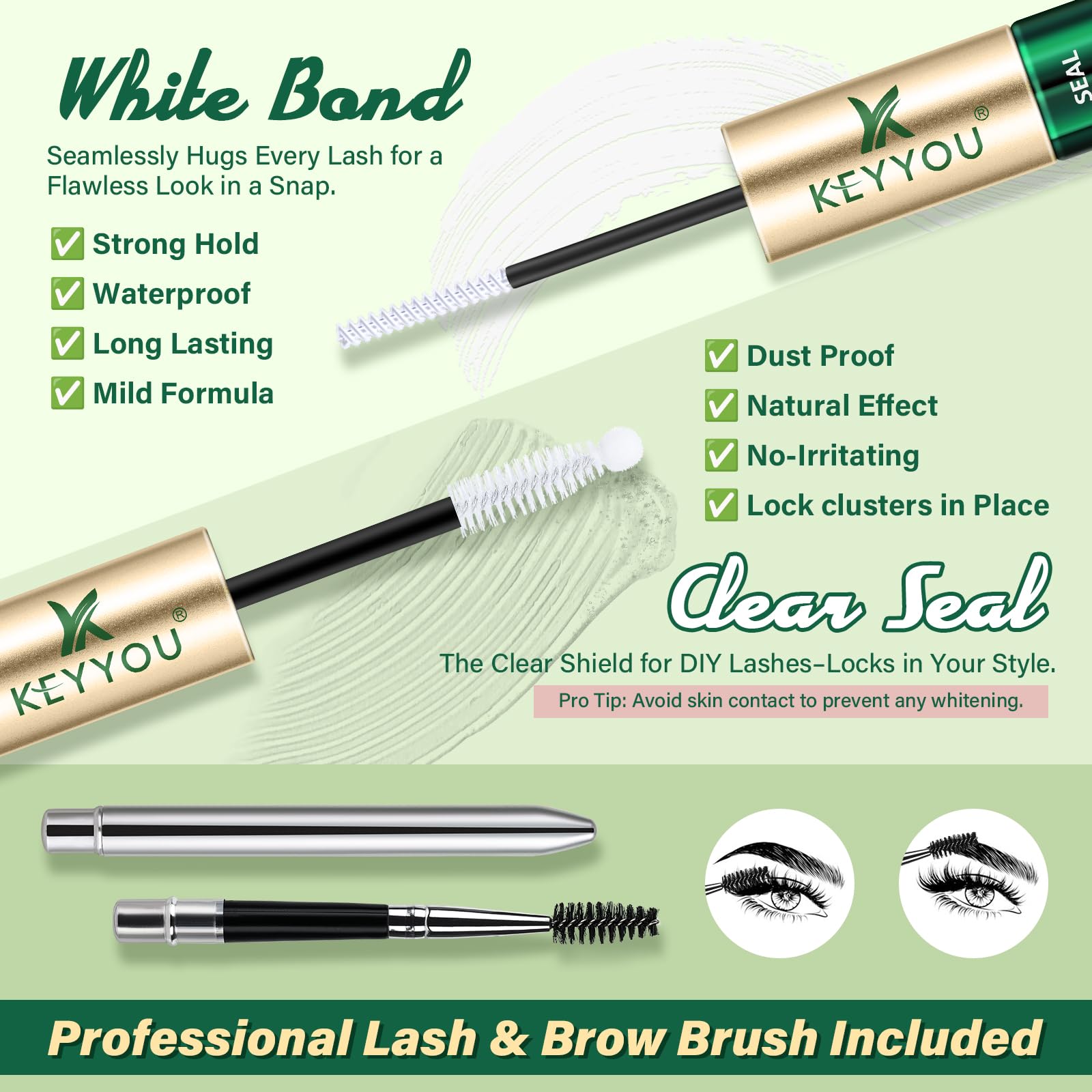KEYYOU Waterproof lash glue close-up highlighting long-lasting wear in sweat and humidity.