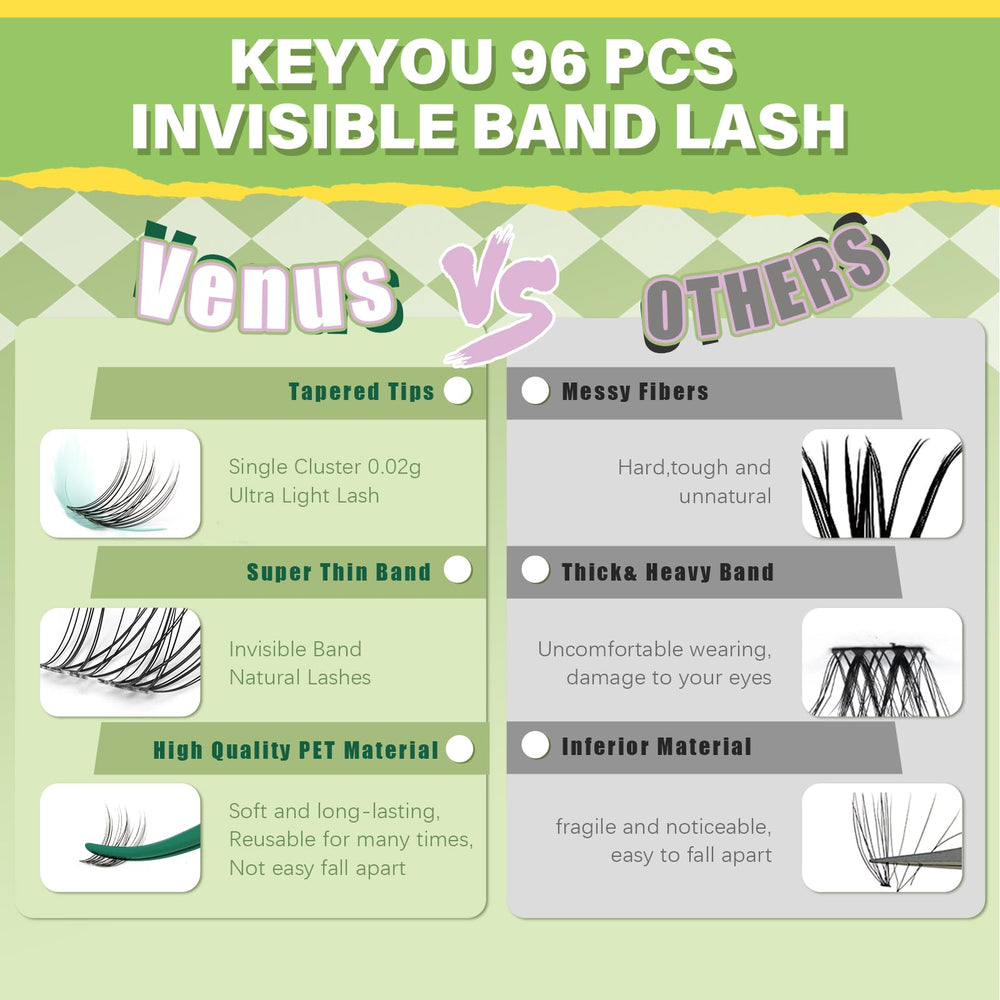 KEYYOU wide-band design lashes simplify DIY application for lash beginners.