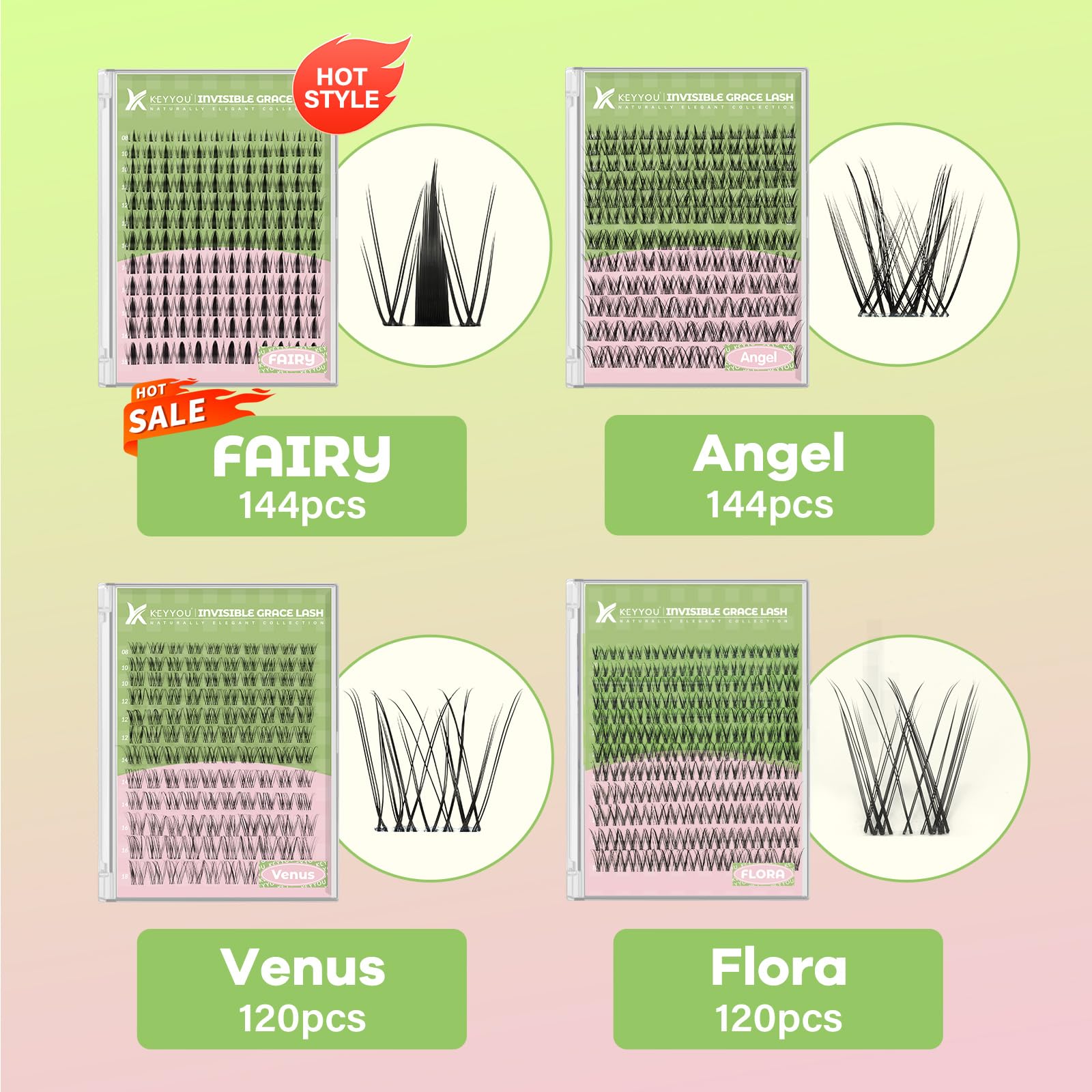 KEYYOU wispy manga-eye look achieved with 144-pcs set.