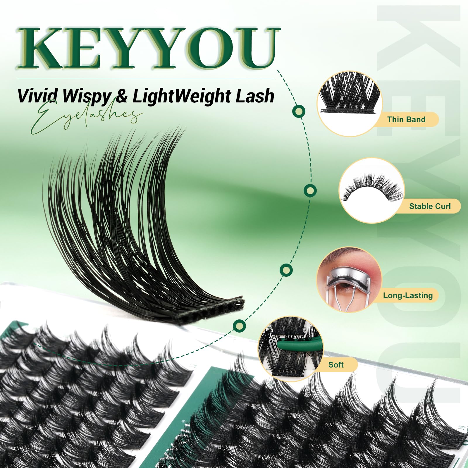 KEYYOU soft-material lashes feel lightweight and comfortable all day.