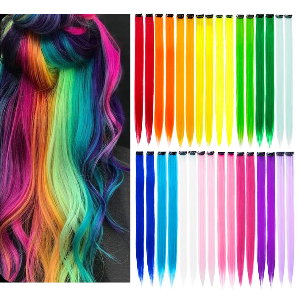 KGBFASS 32-pack rainbow clip-in extensions displayed for quick color changes.