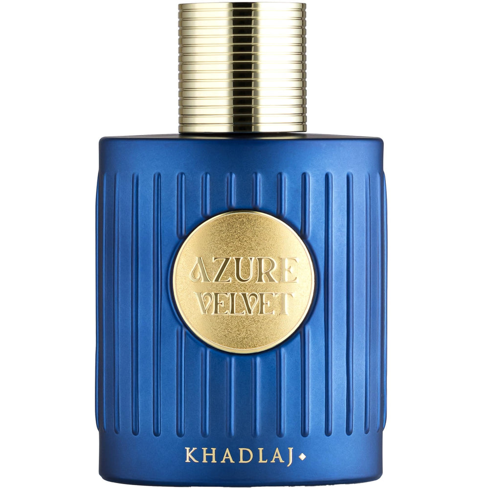 Khadlaj Azure Velvet Extrait spray bottle showing unisex luxury for any occasion