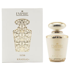 Khadlaj Empire Victor bottle-side detail emphasizes craftsmanship and luxe packaging.