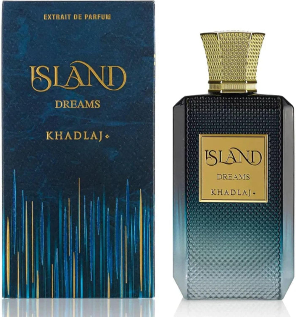 Khadlaj Island Dreams bottle front, vibrant unisex fragrance for everyday elegance.