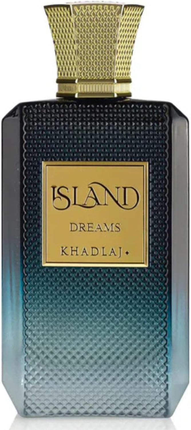 Khadlaj Island Dreams label detail, sophisticated branding and scent promise.