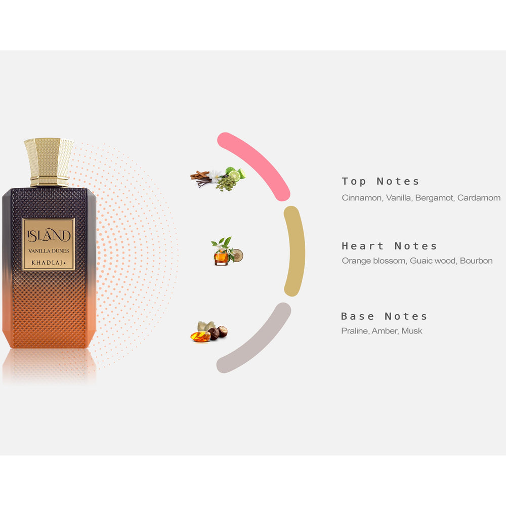 Khadlaj Island Vanilla Dunes perfume spray in motion demonstrates diffuse coverage and aroma.