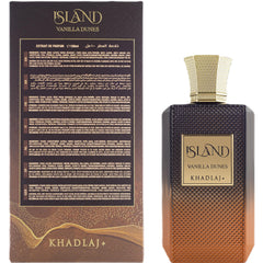 Khadlaj Island Vanilla Dunes packaging box signaling gifting-ready presentation and fragrance quality.
