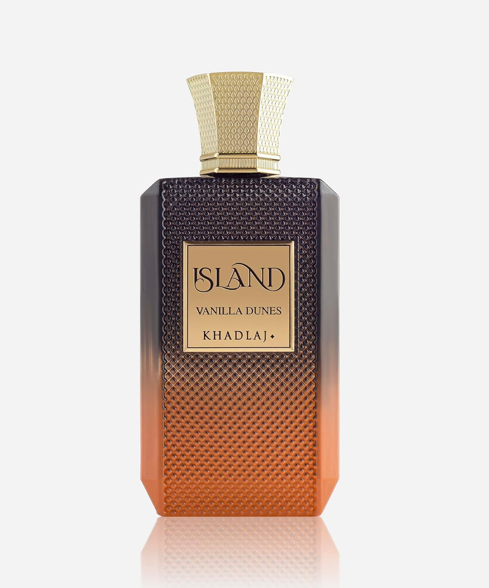 Khadlaj Island Vanilla Dunes packaging close-up, premium presentation for gifting.
