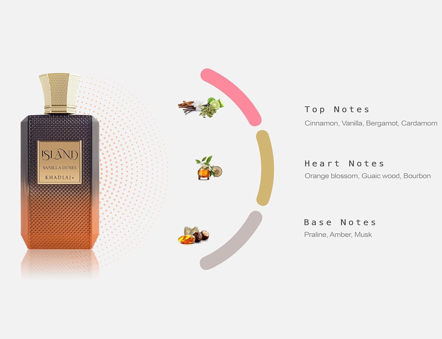 Khadlaj Island Vanilla Dunes on wooden surface, warm amber notes for daily wear.
